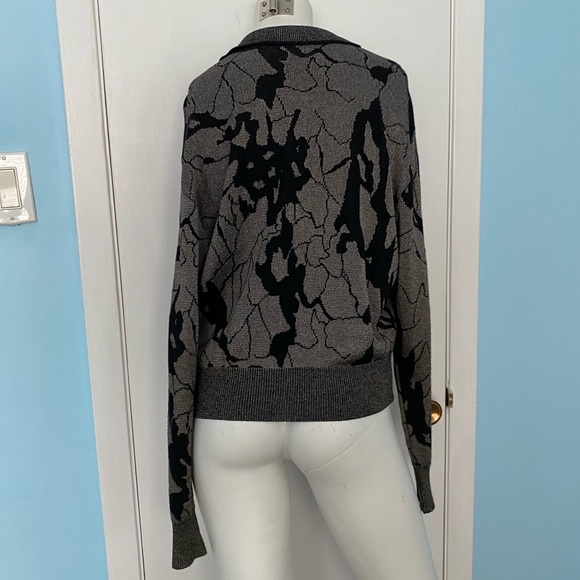 Grey and Black Cardigan Sweater with an Artistic Abstract Design - Picture 3 of 8